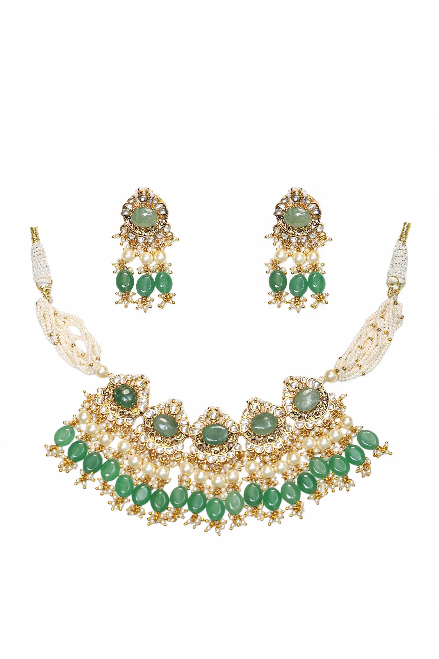 Traditional Green Kundan Stone Choker Set – Handmade Wedding Necklace Set