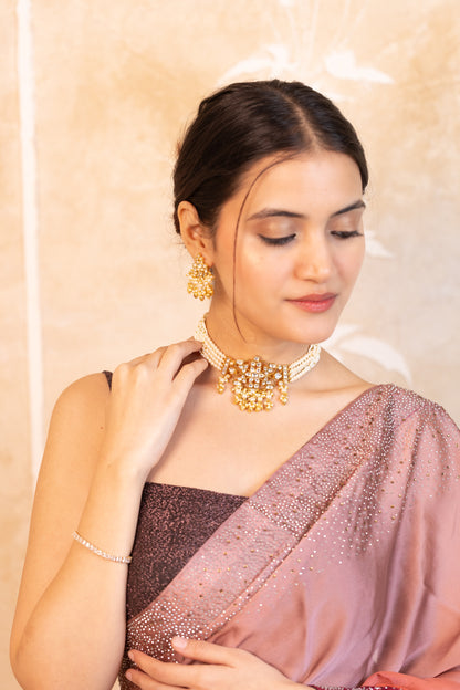 Handmade Pearl Drop Gold Choker Necklace Set – Traditional Bridal Jewelry