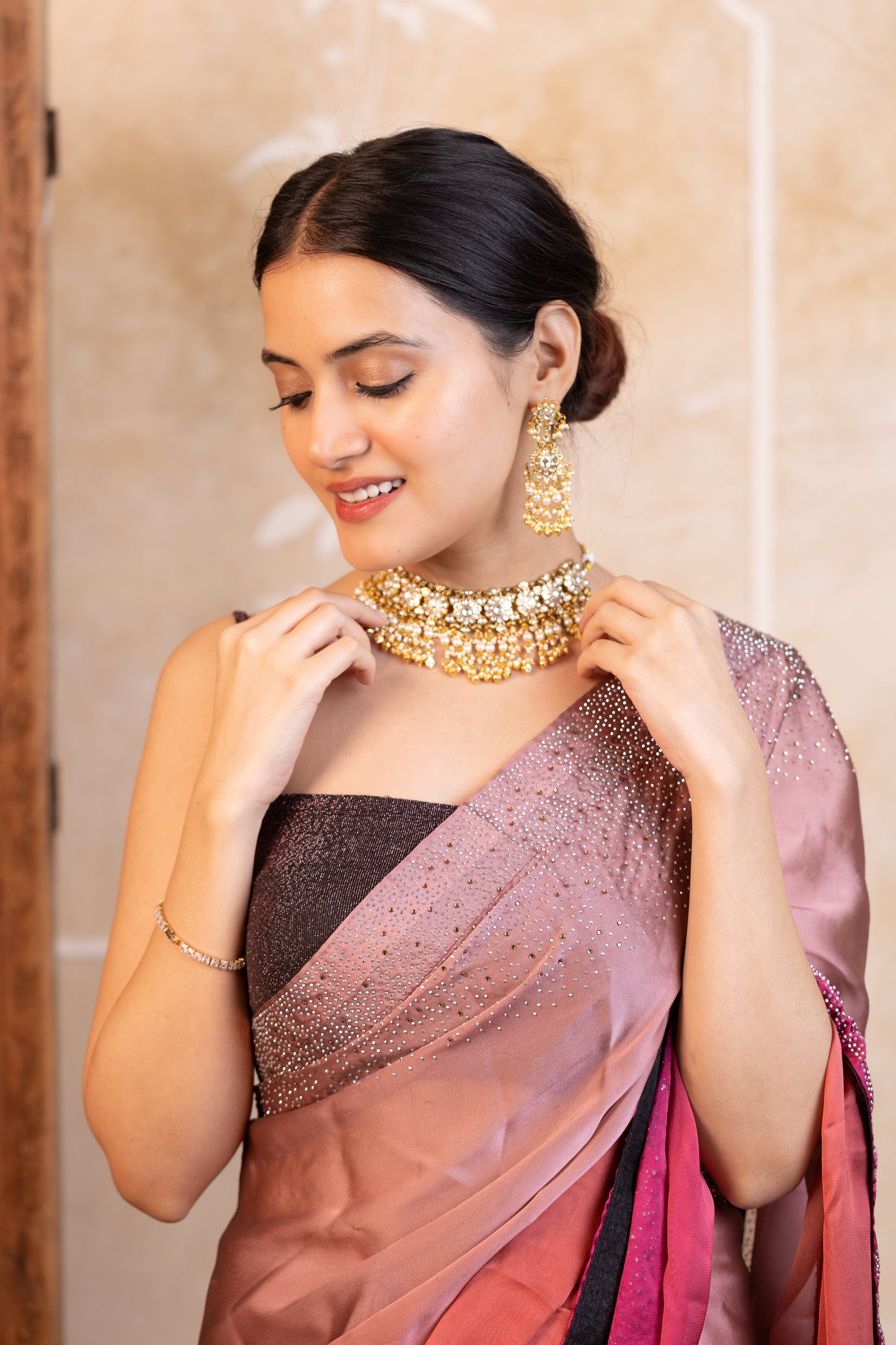 Traditional Heritage Gold Pearl Choker Set – Indian Wedding Necklace Set