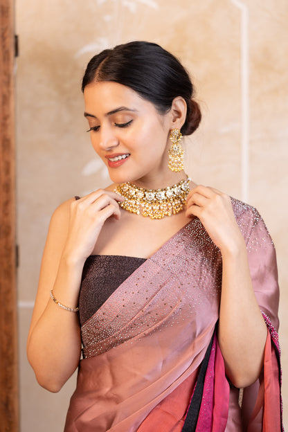 Traditional Heritage Gold Pearl Choker Set – Indian Wedding Necklace Set