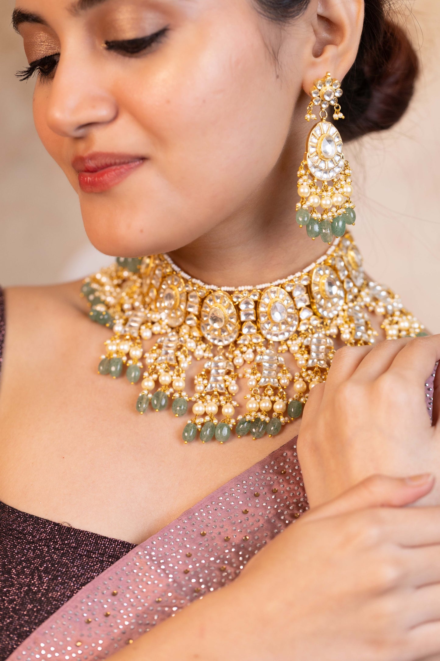 Royal Style Kundan Bridal Choker Set, Ethnic Indian Wedding Jewelry