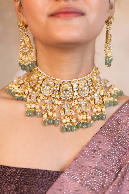 Royal Style Kundan Bridal Choker Set, Ethnic Indian Wedding Jewelry