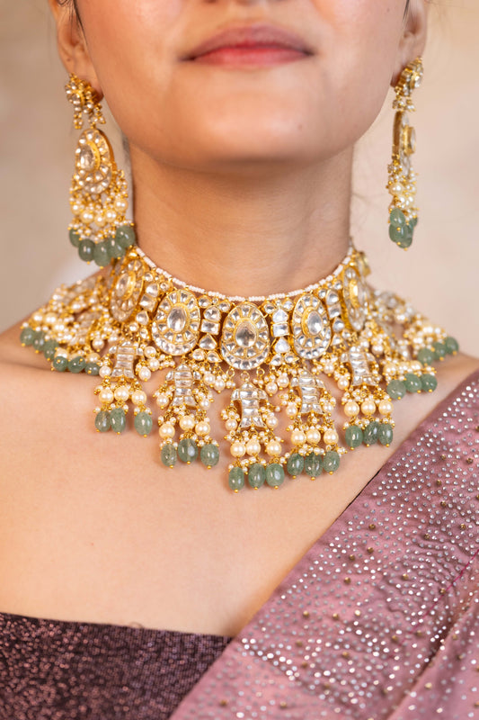 Royal Style Kundan Bridal Choker Set, Ethnic Indian Wedding Jewelry