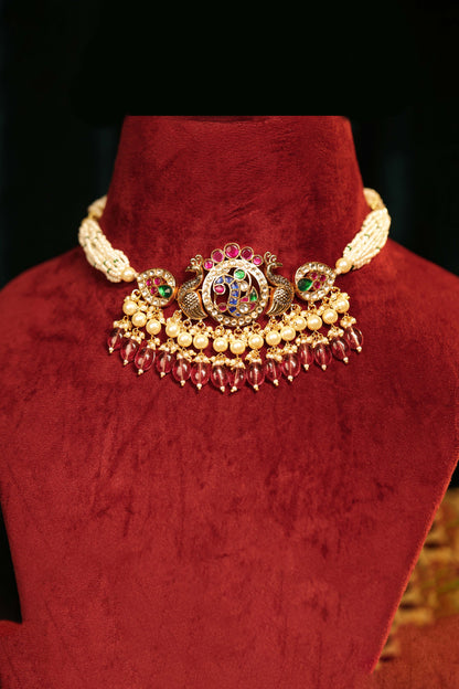Peacock Design Pearl Choker Set – South Indian Bridal Necklace Jewelry