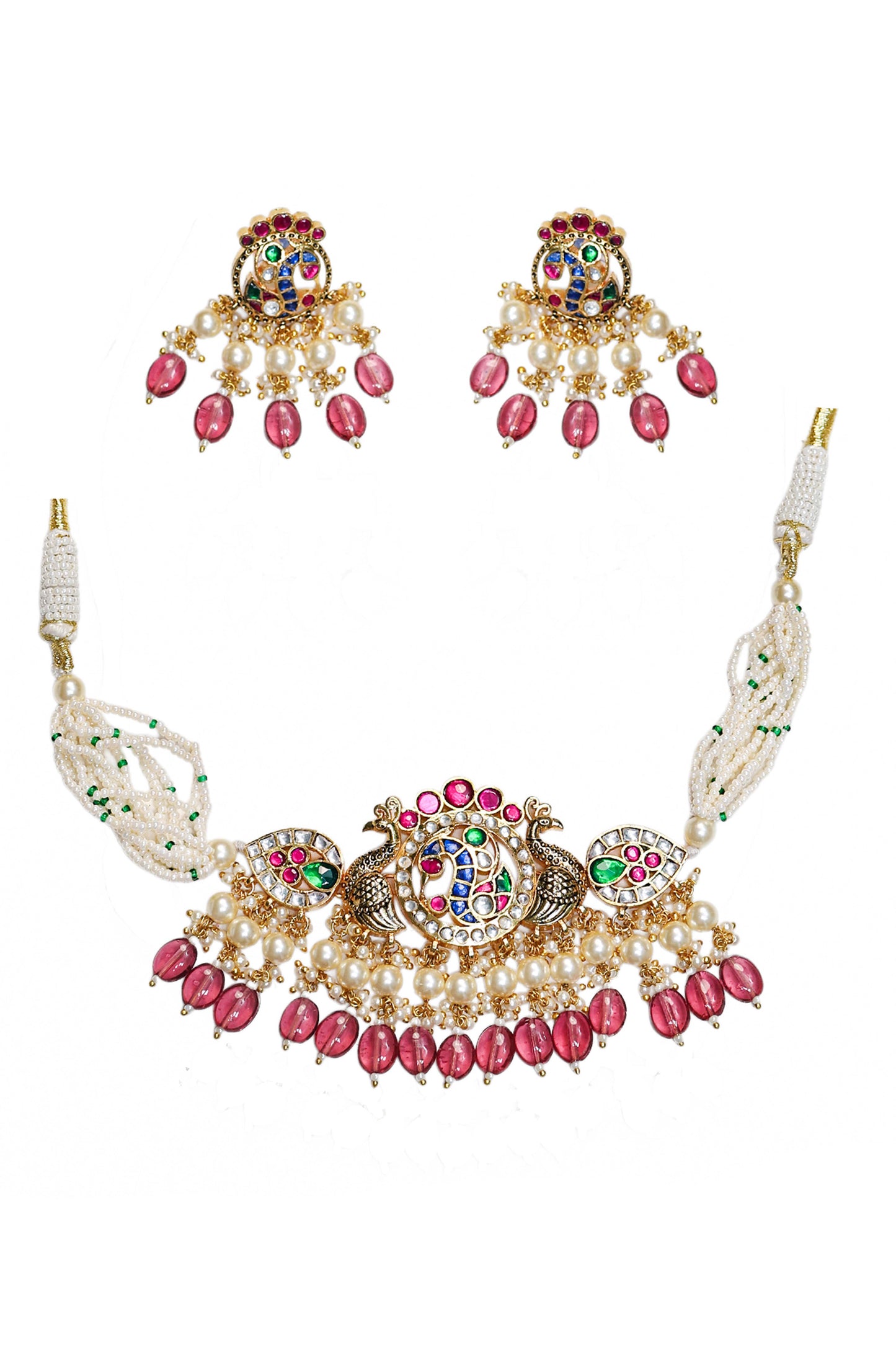 Peacock Design Pearl Choker Set – South Indian Bridal Necklace Jewelry