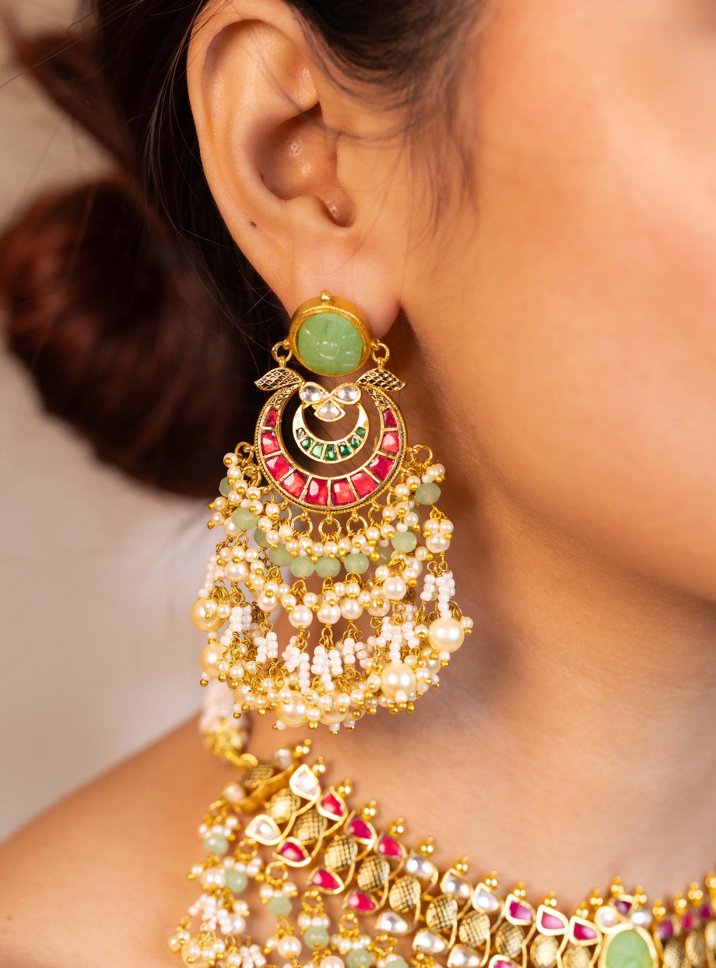 Designer Green Bridal Choker Set – Kundan Polki Necklace with Earrings, Indian Wedding Jewelry