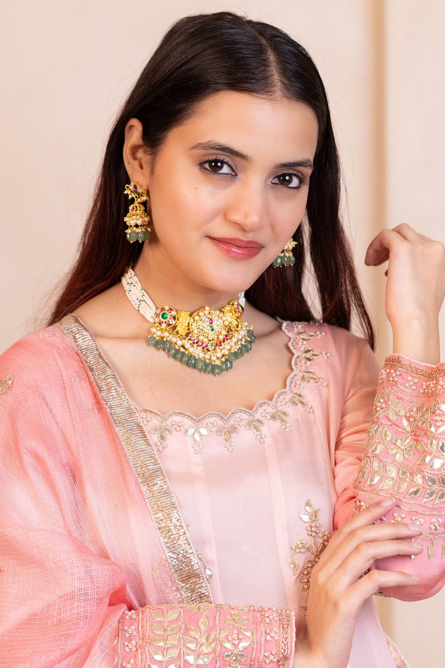 Statement Emerald & Pearl Bridal Necklace Set – Handmade Wedding Necklace Jewelry