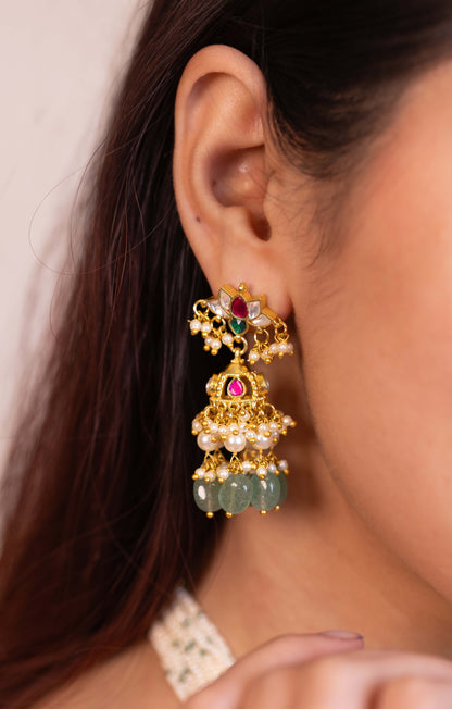 Statement Emerald & Pearl Bridal Necklace Set – Handmade Wedding Necklace Jewelry