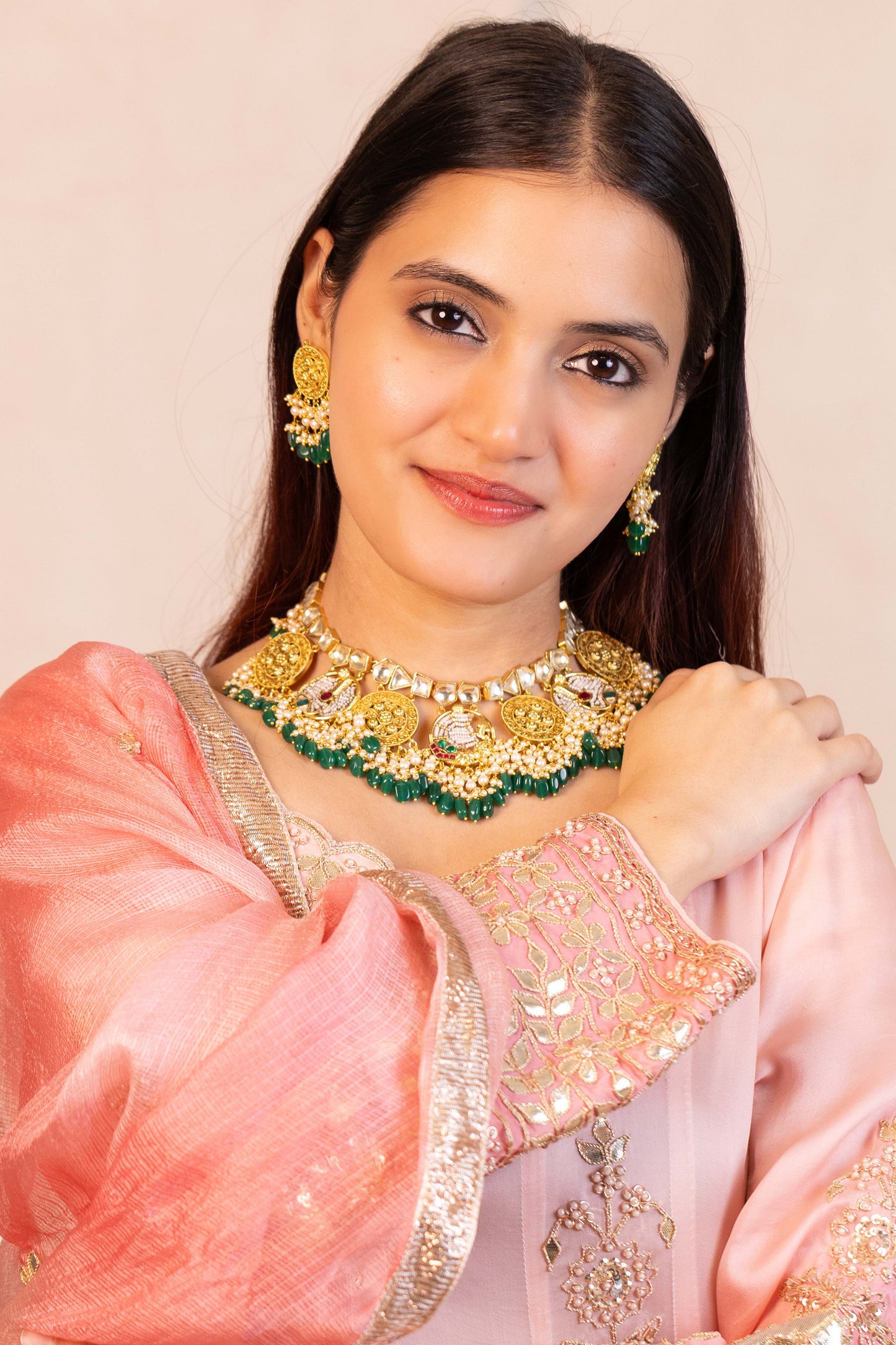 Prithika Green Beads Kundan Choker Necklace – Traditional Indian Jewelry