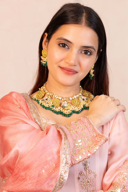 Prithika Green Beads Kundan Choker Necklace – Traditional Indian Jewelry