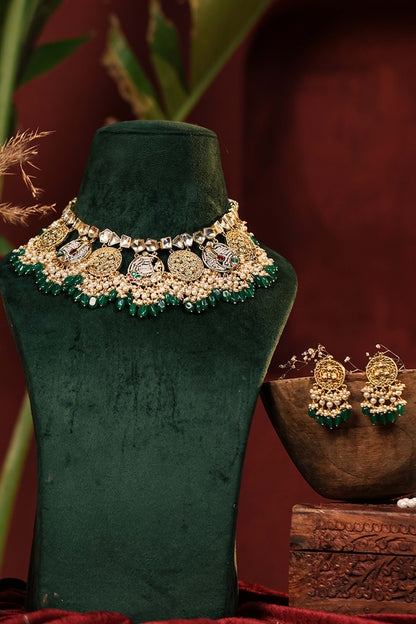 Prithika Green Beads Kundan Choker Necklace – Traditional Indian Jewelry