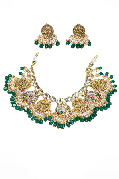 Prithika Green Beads Kundan Choker Necklace – Traditional Indian Jewelry
