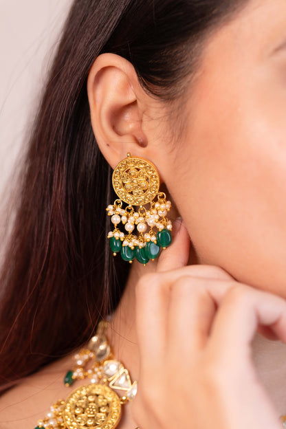 Prithika Green Beads Kundan Choker Necklace – Traditional Indian Jewelry