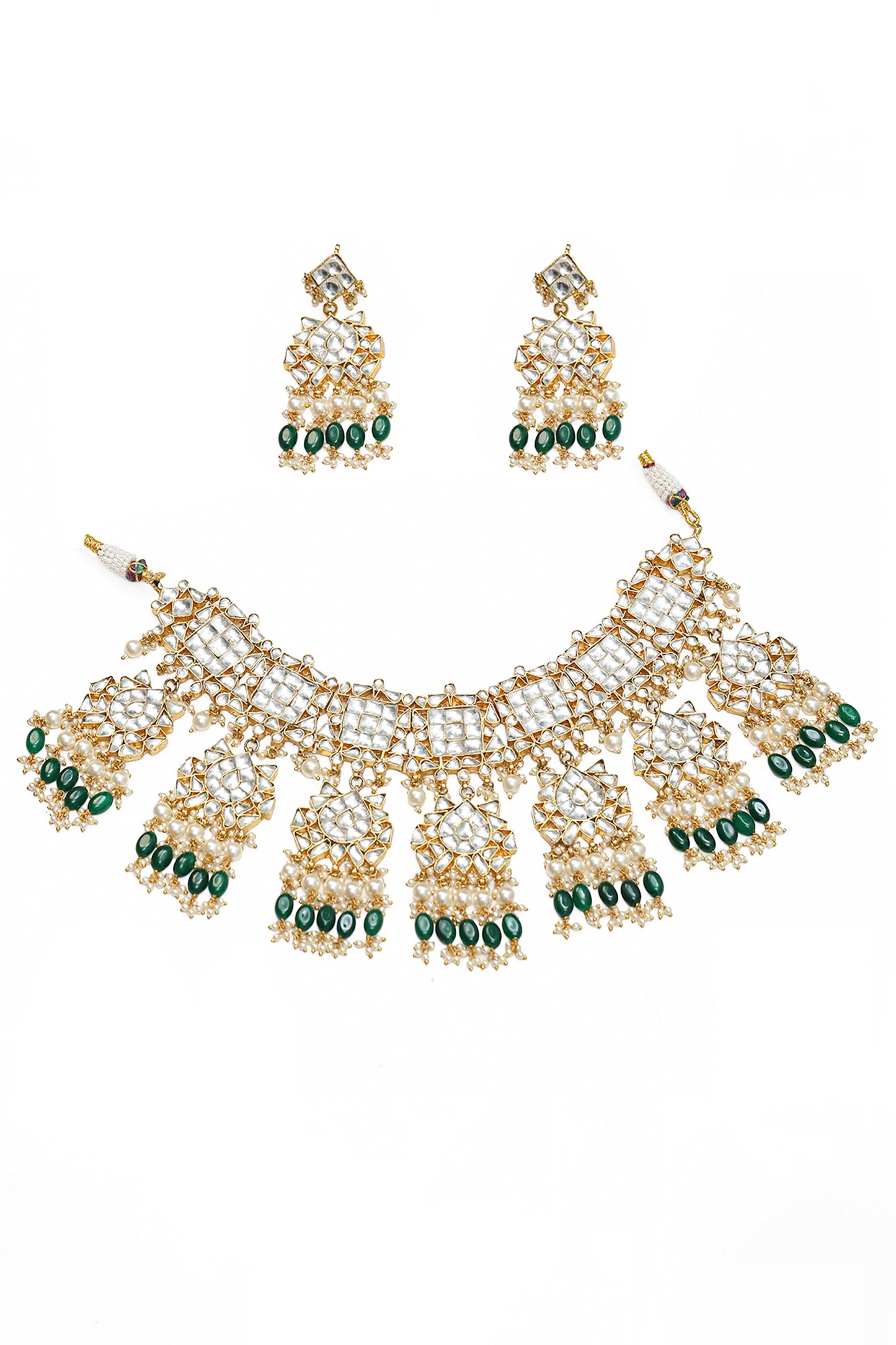 Harshita Designer Green Bead Pearl Kundan Choker Set for Weddings