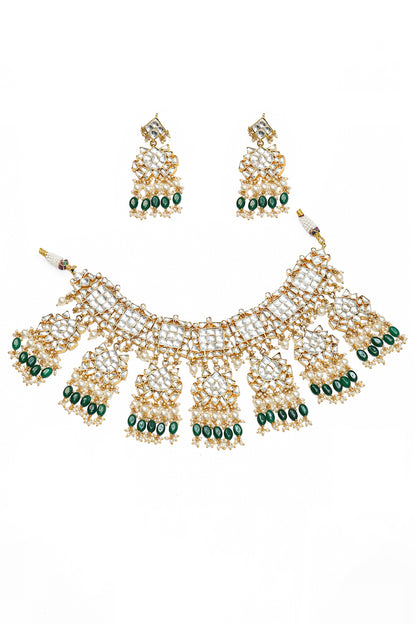 Harshita Designer Green Bead Pearl Kundan Choker Set for Weddings
