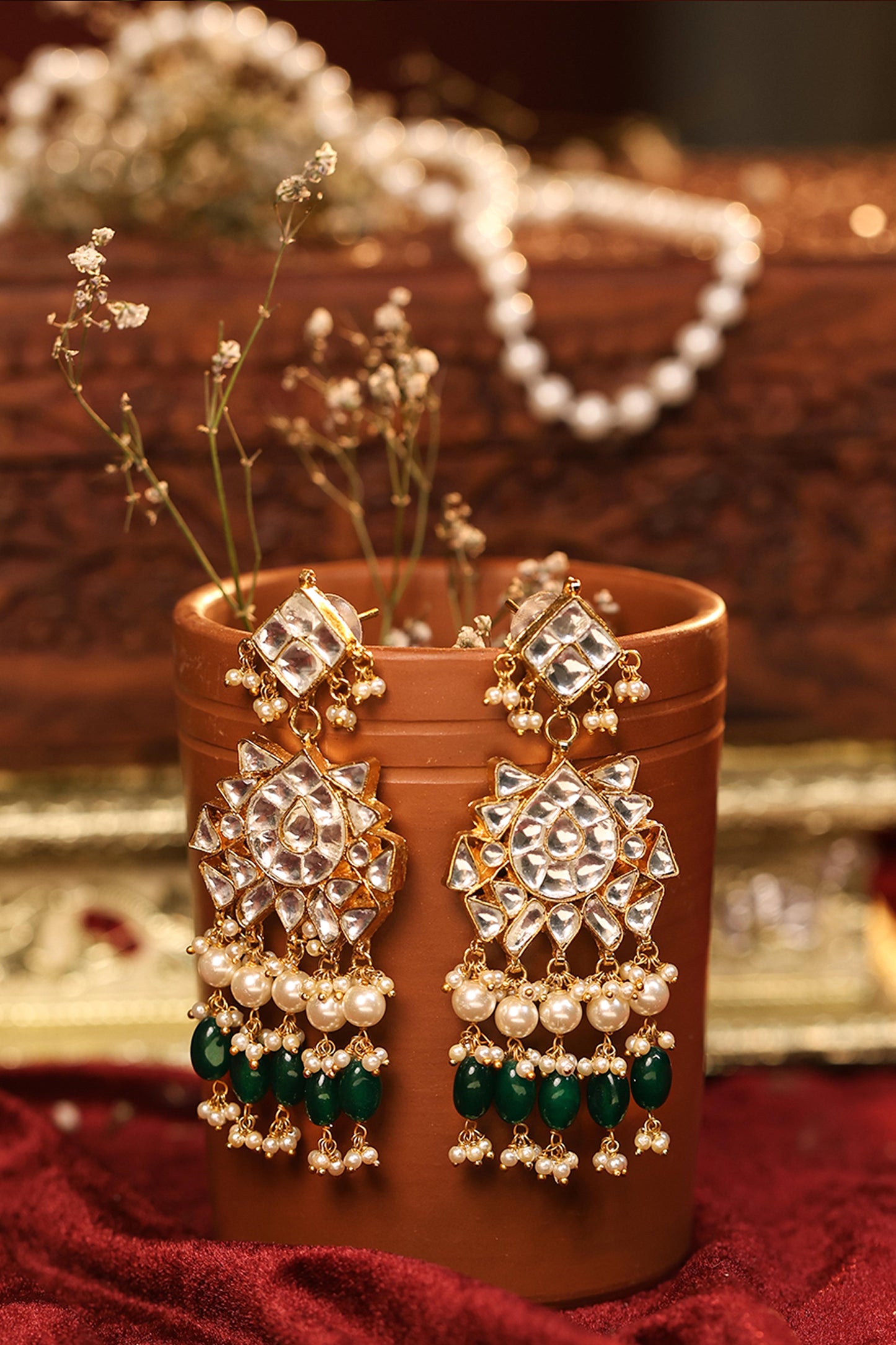 Harshita Designer Green Bead Pearl Kundan Choker Set for Weddings
