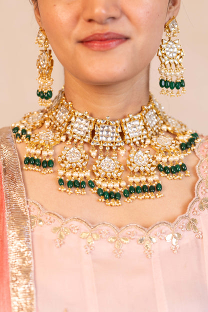 Harshita Designer Green Bead Pearl Kundan Choker Set for Weddings
