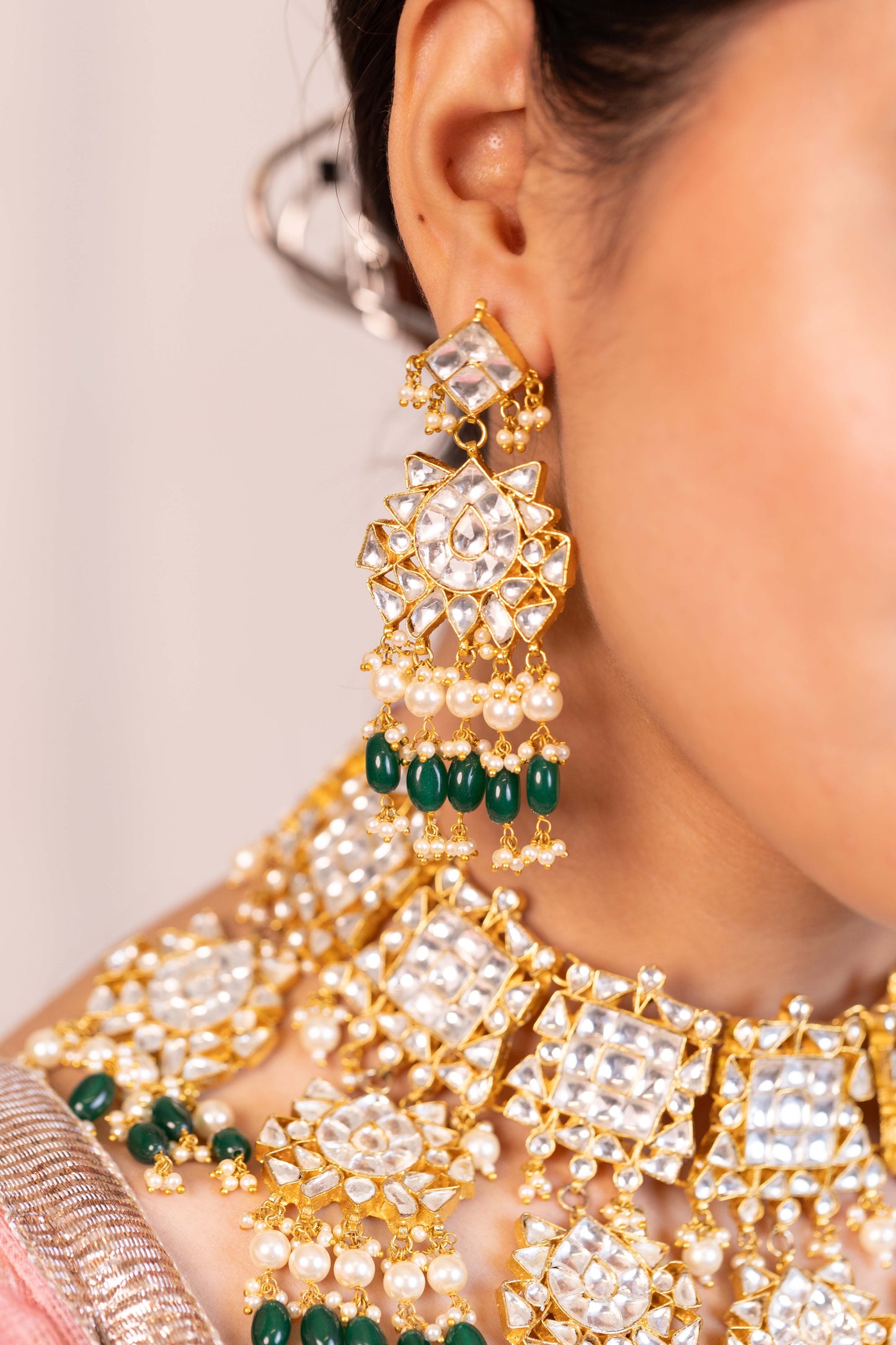 Harshita Designer Green Bead Pearl Kundan Choker Set for Weddings